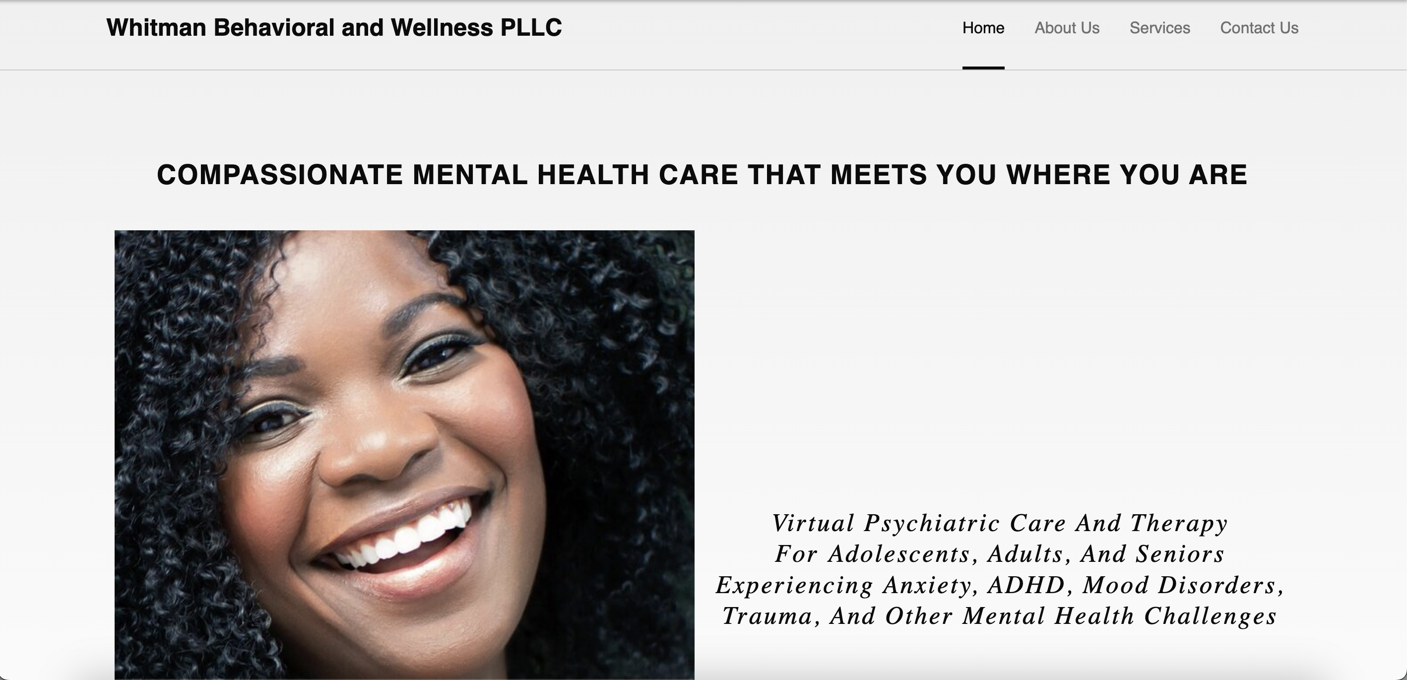 Whitman Behavioral Wellness home page screenshot