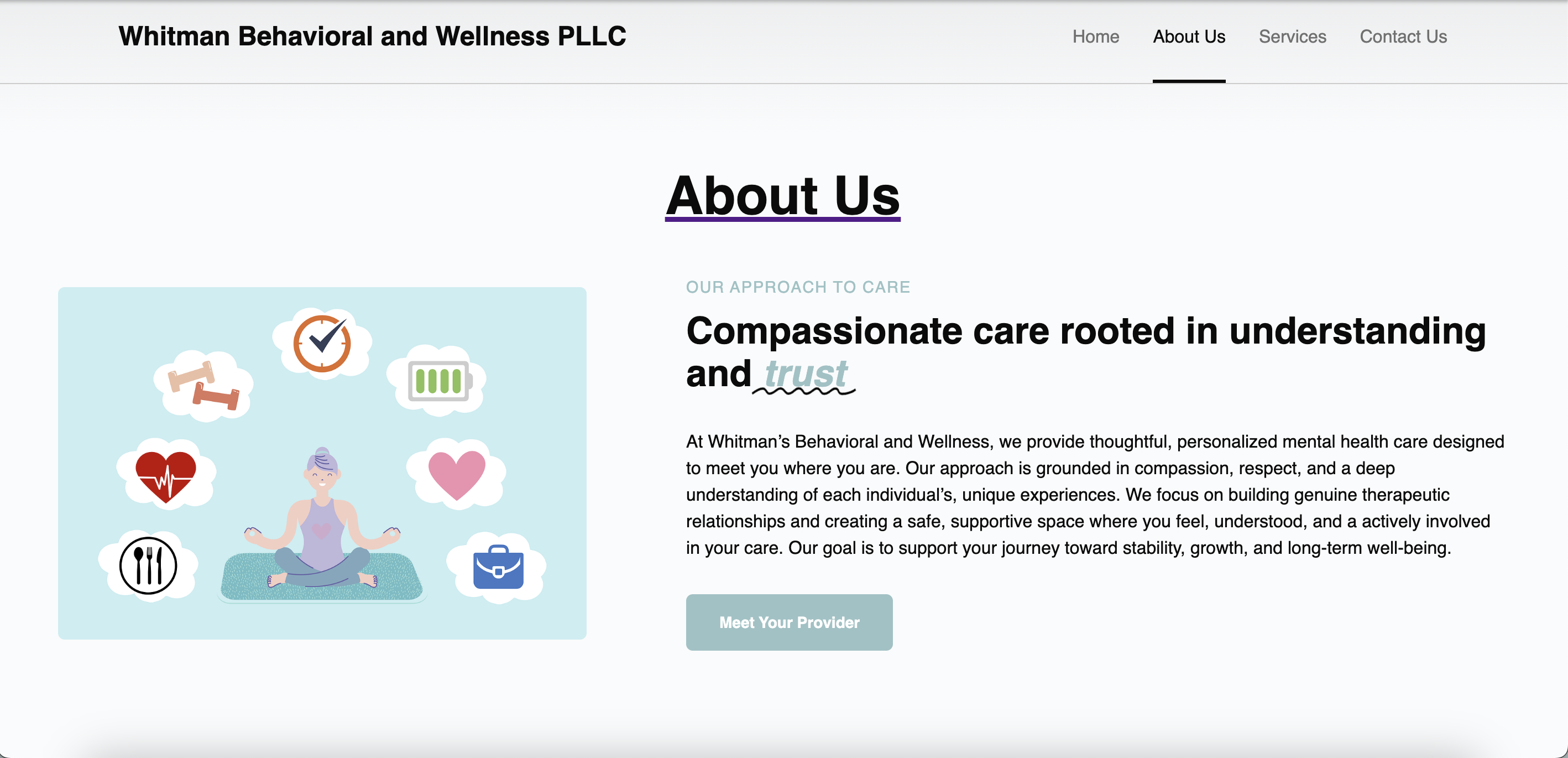 Whitman Behavioral Wellness about page screenshot