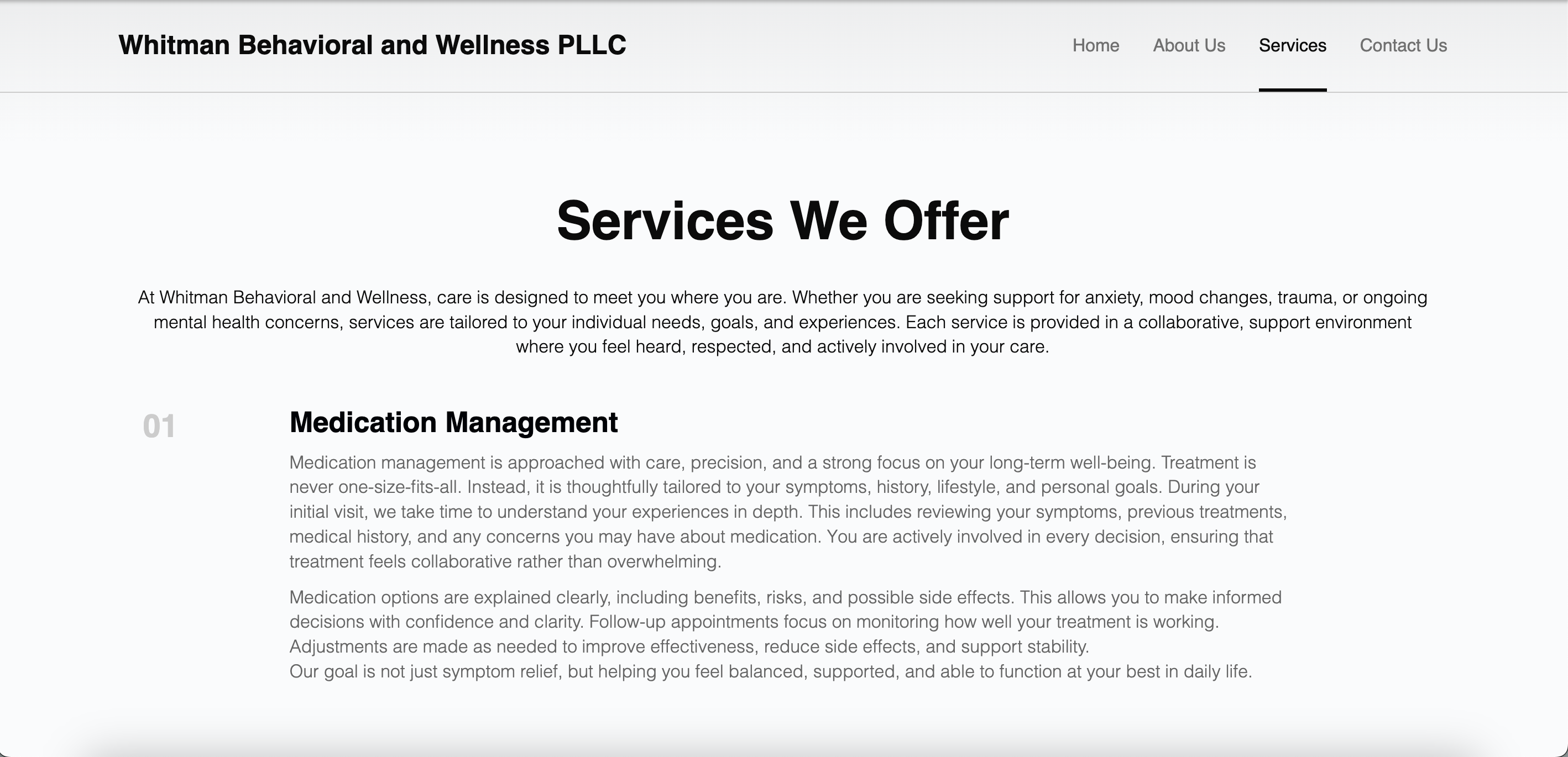 Whitman Behavioral Wellness service page screenshot