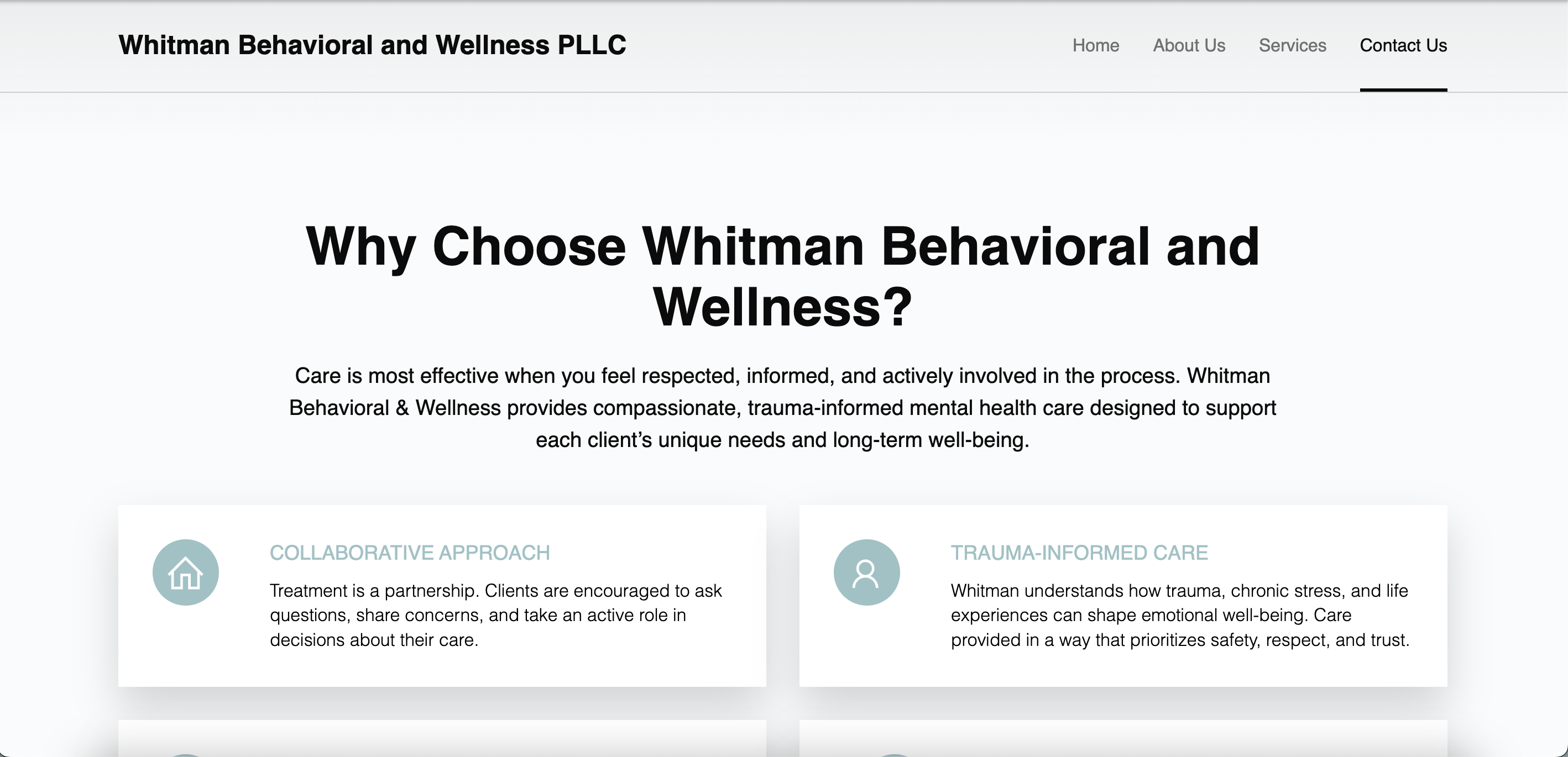 Whitman Behavioral Wellness contact page screenshot